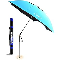 Sunphio Parasol Plage de Protection UV, Grand, Solide et Anti Vent avec Pôle Inclinable à 360°, 2 Pied de Support pour Sable, 1 Sac Portable Idéal pour Le Voyage, Pique-Nique, Sport et Autres (Bleu)