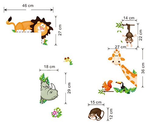 Sunnicy® Wandsticker Tierewelt Waldtier Giraffe Löwe Affe Kinder Wandaufkleber Dekor - 2