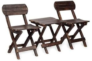 Wooden Folding Small Chair and Table Set, 2 Chairs with Table Handmade Multipurpose Compact Portable Antique Burn Look Table Set