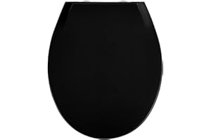 WENKO Abattant WC Premium avec Frein de Chute KOS | Abattant WC clipsable avec Fixation INOX | Nettoyage facile | Resistant à la casse et aux rayures | Thermoplastique | Forme ovale | 37x44 cm | Noir
