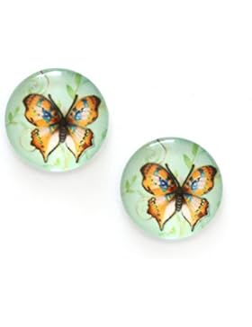 Idin Ohrclips - Braune Schmetterlinge, Druck auf Glas (ca. 18 mm)