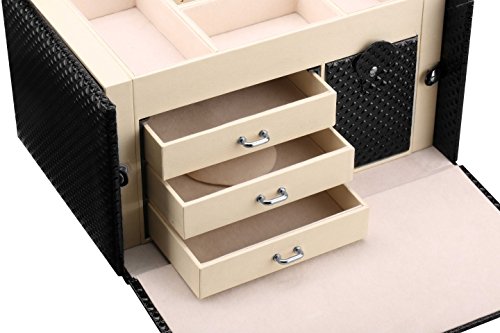 Finether Schmuckkästchen 4 Ebenen mit Schubladen und Spiegel Schmuckkasten Schmuckkoffer Schmuckschatulle Schmuckkassette zur Aufbewahrung für Ketten Ringe Ohrringe schwarz - 4