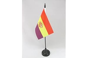 AZ FLAG Bandera de Mesa ESPAÑA Republicana con Escudo 15x10cm - BANDERINA de DESPACHO DE LA Republica ESPAÑOLA 10 x 15 cm