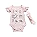 Produktbild Trada Neugeboren Baby Mädchen Sommer Brief Kleidung Infant Jumpsuit + Stirnband Outfits Set Baumwollmischung Rüschen Kragen Sleeveless Strampler Bodys Overall Kleider (70, Rosa)
