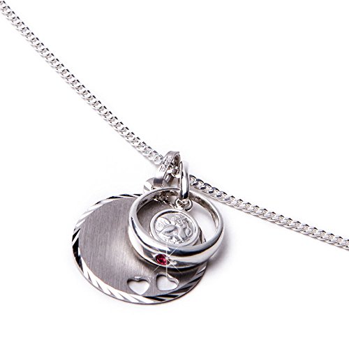 Taufset Taufring Schutzengel Rubin & Gravurplatte mit 2 kleinen ausgestanzten Herzen Panzerkette inkl. Wunschgravur 925/- Sterling Silber Taufgeschenk - 2
