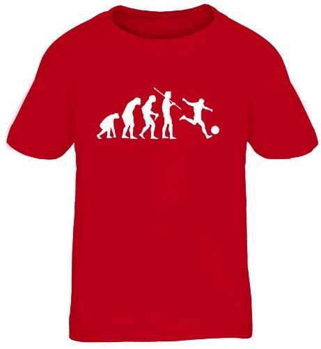 Shirtstreet24, EVOLUTION FUSSBALL, EM WM Sport Kinder Fun T-Shirt , Größe: 134/146,rot
