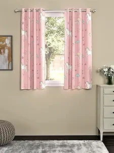 Urban Space Bohemian 100% Cotton Curtain for Window Bedroom, Living Room , Curtain with Stainless Steel Rings - 1 Piece Curtain Pack ( Window -5 feet x 4 feet , Unicorn Baby Pink)