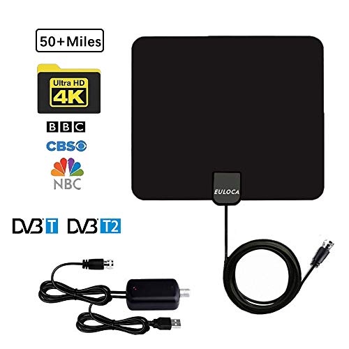 Antenna TV Portatile, 50 Mile1080P Digitale Antenna HDTV Interna Amplificata Potente, Amplificatore di Segnale Staccabile con Cavo Coassiale da 16.5ft per DTT DVB-T/DVB-T2, Ricevere VHF/UHF/FM