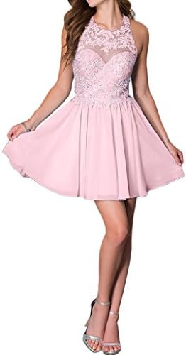 Promgirl House Damen Chic Blau Rosa Weiss A-Linie Spitze Ballkleider Cocktail Abendkleider Kurz-44 Rosa