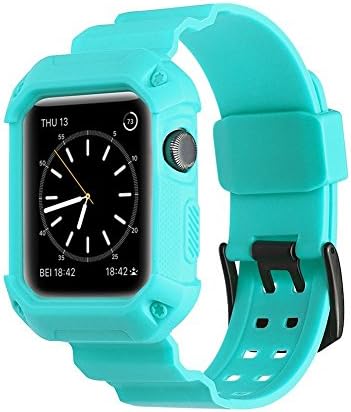 Apple Watch Band,Watch Band with Sport Shockproof Protective Case Cover,TPU Rubber Bracelet Strap for Apple iWatch Series 3 Series 2 and Series 1 All Models 38mm (Blue)