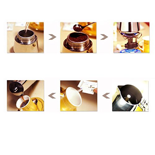 Gazechimp Metall Espressokocher | Mokkakanne | Mocca-Kocher | Kaffeekocher – Silber, 12 Tassen - 5