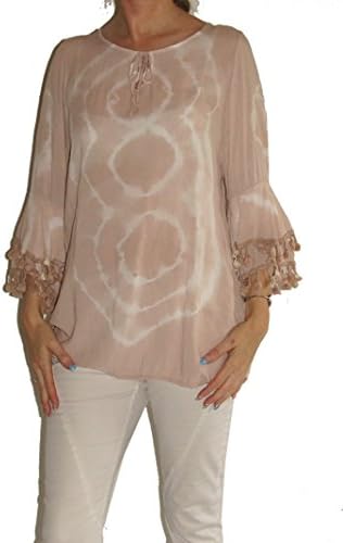 Round neck 3/4 Sleeves with Pom Poms on Hem Loose Fit Shirt Blouse Top with Straps Batik Pattern Readymade Curtains Plain Size 36 to 42 super cut -  Pink - One size