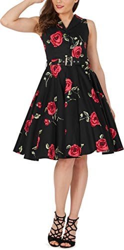 BlackButterfly 'Luna' Infinity Retro Swing Sleeveless Floral Dress (Large Red Roses, UK 24)