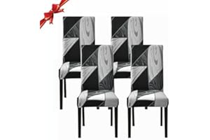 Jaotto Fundas para Sillas de Comedor Pack de 4,Modernas Fundas de Sillas de Comedor Respaldo Alto Elásticas Lavables Desmontables,Cubiertas para Sillas para Hotel Banquete(Geometría Negro,4 Piezas)