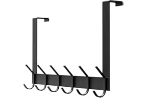 YUMORE Perchero para Puerta 45mm Colgador de Puerta con 12 Ganchos Acero Inoxidable Perchero Percha para Colgar Chaquetas Ropa Toallas Bolsos Almacenamiento para Baño Pasillo Dormitorio, Negro Mate