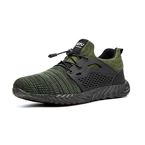 Preisvergleich Produktbild Arbeitsschuhe Herren Sneaker Sicherheitsschuhe Damen Stahlkappe Schutz Turnschuhe Sportlich Stiefel Mesh Leicht Wandern Grün-3 EU42
