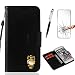 Produktbild Handyhülle iphone 7 Plus/iphone 8 plus 5.5" Hülle LaiXin Eule Tasche Schutzhülle Case Cover Handytasche Flip Book Style [Stoff Bezug und PU leder] mit Kreditkartenhaltern, Standfunktion +Eingabestift Touchstift+Displayschutz-schwarz