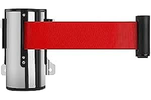 Holdfiturn Rope Barriers 5M 16.4ft Queue Barrier Belt Wall Mounted Retractable Security Belt Rope Barrier Retractable Barrier for Outdoor Ribbon Control Crowd (Red)