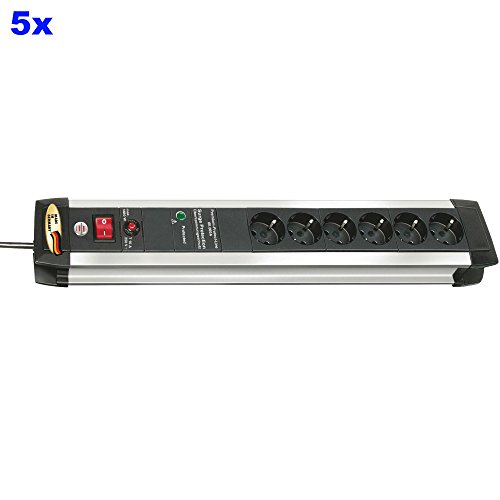 Preisvergleich Produktbild 5er-Set Eurosell Premium-Protect-Line Verlängerungssteckdose Steckdosenleiste mit Überspannungsschutz 6-fach 3.00 m - Schutzkontakt