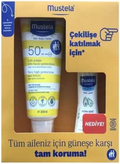 Mustela Çok Yüksek Koruma Güneş Kremi SPF50 200ml - Hediye Hydra Bebe Gentle-Cleansing 100ml