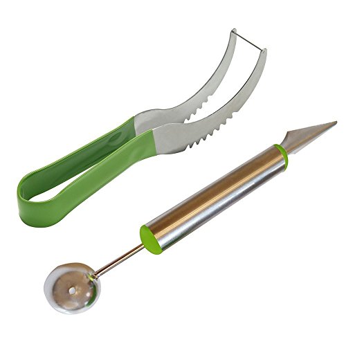 Umiwe Edelstahl Doppel Messer Wassermelonen Schneider und Doppelzweck Melonenausstecher - 2