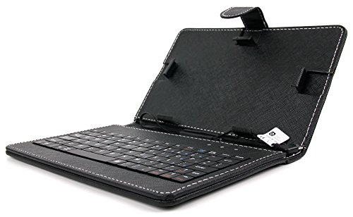 Schwarze Schutzhülle Etui Tasche Case mit Clips, handgefertigt aus Premium Lederimitat mit integrierter Tastatur / Keyboard für SAMSUNG Series 7 Slate PC | Galaxy Tab GT-P5200 Tablets - ENGLISCHE QWERTY Belegung