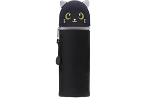 DGTSYAL Kawaii Federmäppchen, mäppchen, 2-in-1 Weiche Silikontasche, Cartoon Federmäppchen, Stand Up Federmäppchen, Stifte Mäppchen, Stifthalter Bleistifttasche Mädchen Junge (Schwarze Katze)