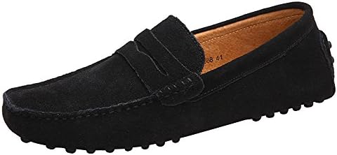 ZEROLING Men's Suede Penny Slip On Loafer(Black EU44)