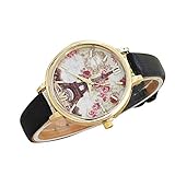 shangjunol Frauen M?dchen Big rundes Zifferblatt Quarz-Uhr-Legierung d¨¹nne Lederriemen Band Flower Tower Armbanduhr Hand Dekor Zubeh?r