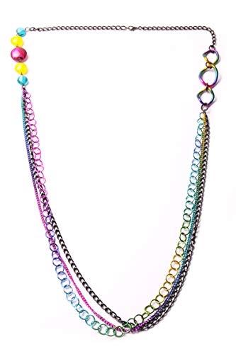 Collar largo colorido de cadenas metálicas de colores discotecas y bonitas cuentas en el lateral fabulosas accesorio de fiesta (T632)