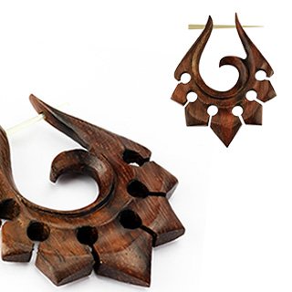 Preisvergleich Produktbild 1 Paar Organischer handgeschnitzter Sono Holz Tribal Ornament Bügel Hängeohrringe