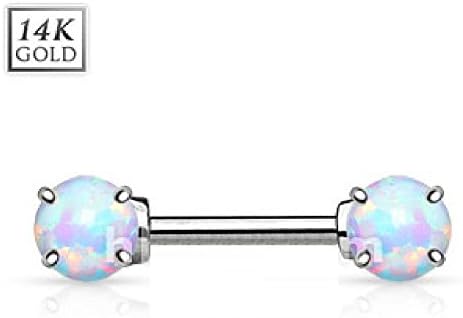 14ct White Gold Nipple Piercing Bar with Opal Stone