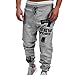 Produktbild OdeJoy Herren Mode Hose Männer Beiläufig Hose Jogginghose Casual Baumwollmischung Langehose Salonhose Persönlichkeit Brief Gedruckt Sporthosen Rein Farbe Tasche Pants (Grau,XL)