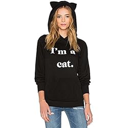 Gato Sudaderas con Capucha Mujer Tumblr Largas Negra Moda Suéter Tops (L, Negro)