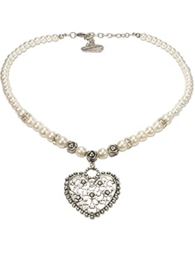 Alpenflüstern Perlen-Trachtenkette Blüten-Herz - Damen-Trachtenschmuck mit Strass-Trachtenherz, Dirndlkette in...
