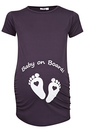 Happy Mama. Woman's Maternity Slogan Little Feet Funny Print Top T-shirt. 199p (Graphite, UK 6/8)
