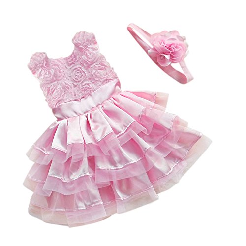 EFE Newborn Infant Baby Girls Flower Party Wedding Ruffle Layered Dress+Headband 12-18 Months