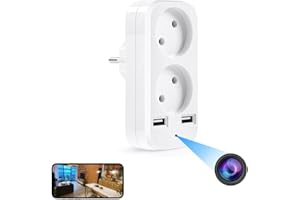 Firstoy Caméra cachée, caméra convertisseur avec 2 interfaces USB et 2 Prises EU, Adaptateur HD WiFi EU avec visualisation à Distance et Sauvegarde Automatique, Surveillance Interne de la sécurité