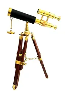 Artshai Antique Brass Double Barrel Telescope with Tripod Stand Brass.