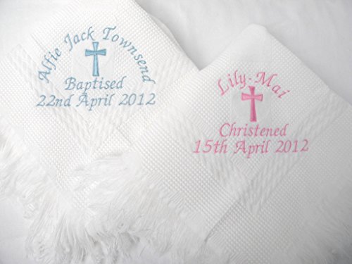 Christening / baptism personalised shawl with big cross in white or cream (cream)