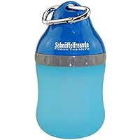 Schnüffelfreunde Trinkflasche für Hunde mit Edelstahl-Karabinerhaken | Deckel der Wasserflasche unterwegs als Wassernapf nutzbar, 400ml, blau, für große und kleine Hunde