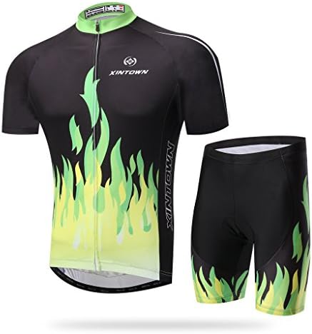 TeyxoCo New Men Green Firework Cycling Gel Pad Jersey Set XL