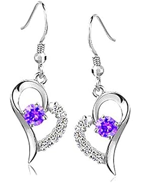 Kim Johanson Herz Ohrringe Lila Weiß 925 Sterling Silber mit Zirkonia Steinchen besetzt Ohrhänger inkl. Geschenkverpackung