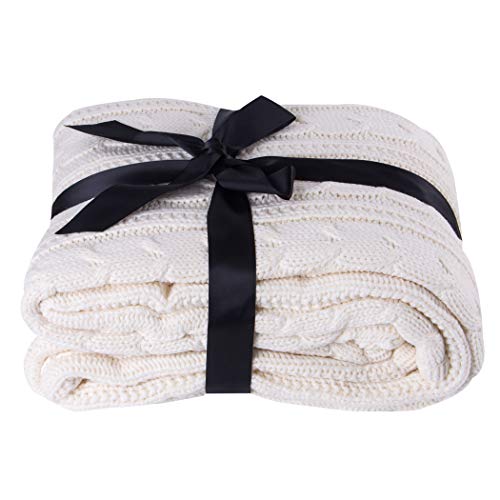 Unimall Dessus de Lit Couvre Lit Couvertures et Plaids Matelassé Parure de Lit Tricoté Climatisation Couette d'Eté l'Air Conditionné Courtepointe 100% Coton Boutis 1 Pièces (Blanc)