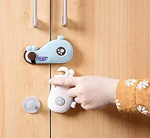 KPNG Child Safety Drawer Cupboard Oven Refrigerator Adhesive Locks - Adjustable Toilets Seat Fridge Latches - No Drilling (Pack of 2pcs) (White,Blue,Random)