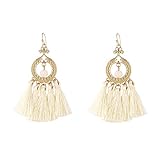 Estilo: estilo de mujer ATTZB Pendientes Granos Redondos Pendientes De Flecos Largos Joyas De Moda Mujeres, Beige Arete