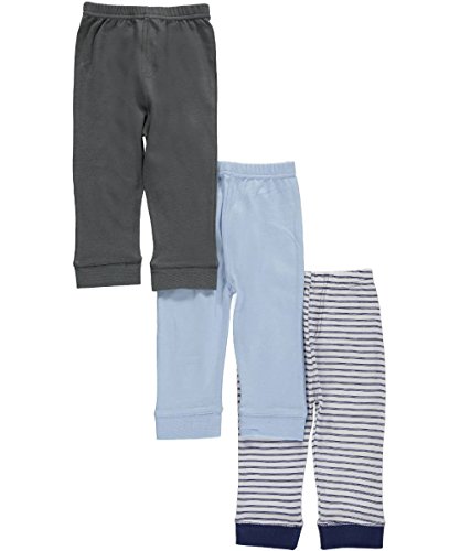 Luvable Friends Baby Boys' "Stripes & Solid" 3-Pack Pants - blue/gray, 6 - 9 months