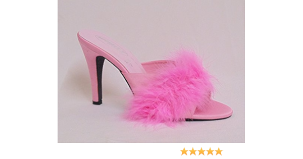 pink fluffy heeled slippers