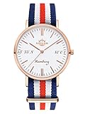Sailor Damen Herren Uhr Edition Hamburg Analog Quarz mit Nylon Armband Rosegold SL101-2114-40, Farbe Armband:Marine