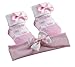 BABYTOWN Baby Girls Cute Ribbon Socks And Headband Set Pink Newborn 0-12 Months